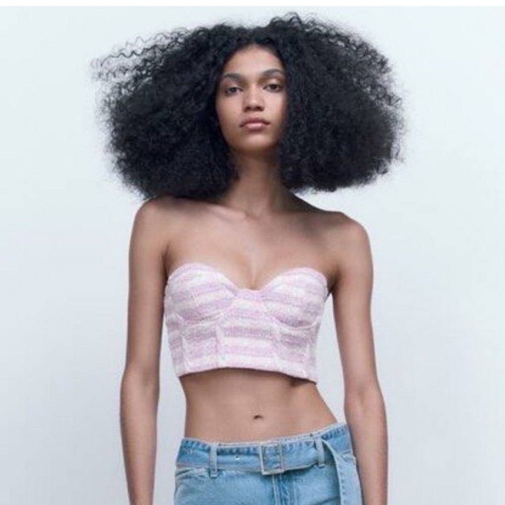 NWT Zara Light Pink Strapless‎ Crop Top